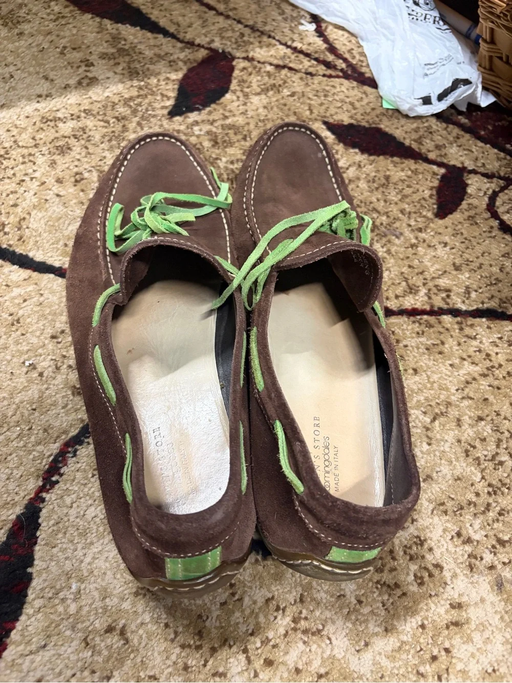 The Men's Store Brown Suede Loafers with Green Laces